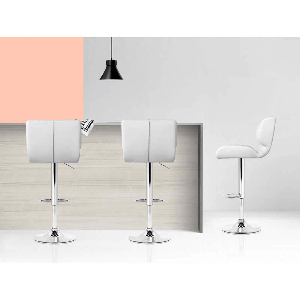 Marlook 4x Bar Stools Gas Lift Leather Padded White