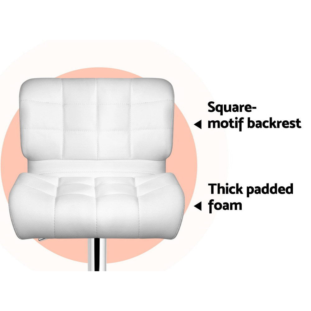 Marlook 4x Bar Stools Gas Lift Leather Padded White