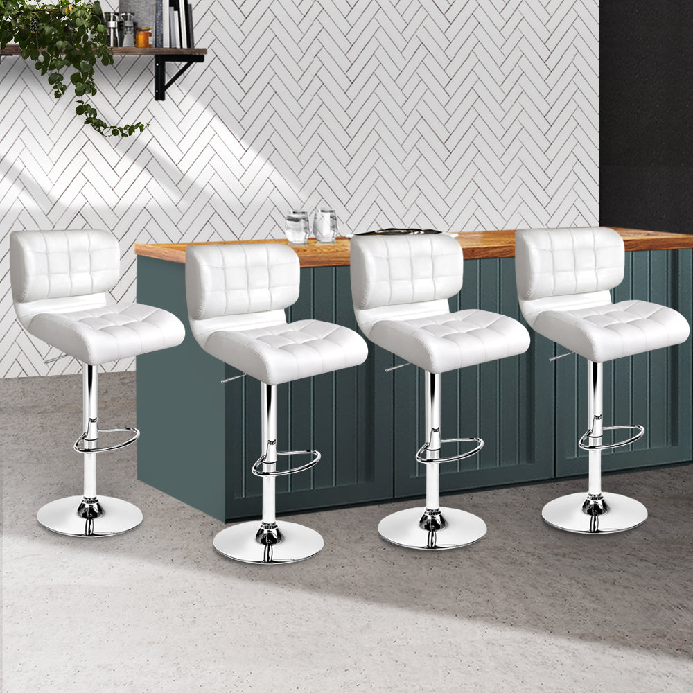 Marlook 4x Bar Stools Gas Lift Leather Padded White
