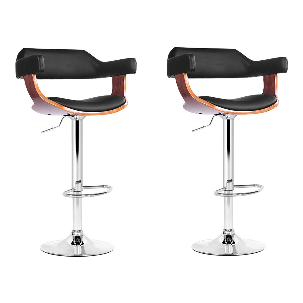Marlook 2x Bar Stools Gas Lift Leather w/Armrest Black
