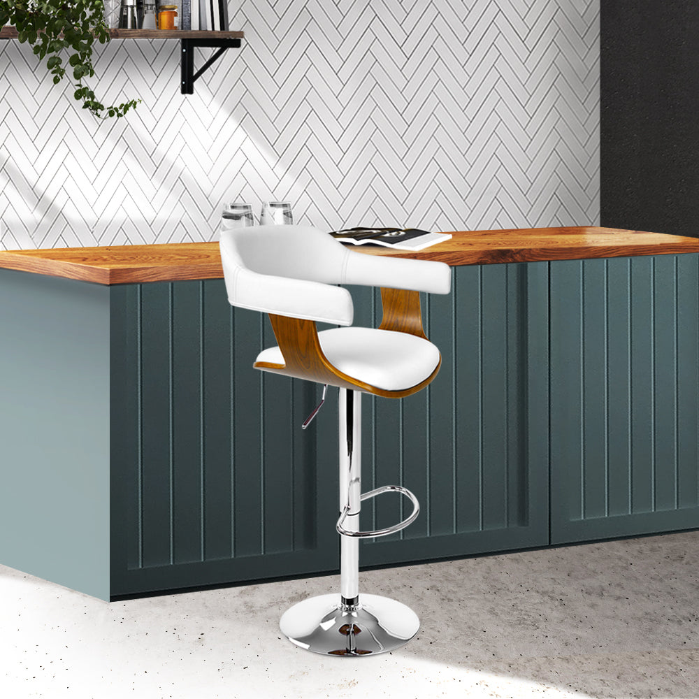 Marlook Bar Stools Gas Lift Leather w/Armrest White