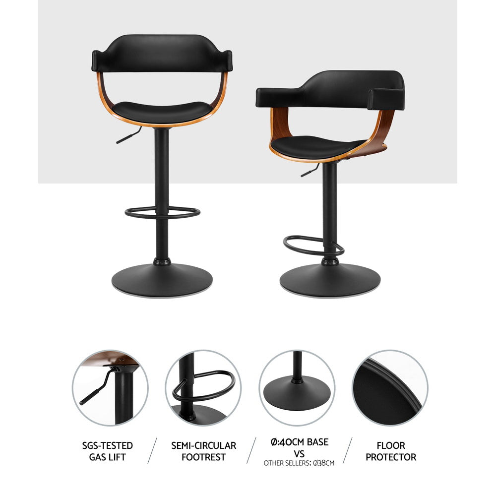 Marlook Bar Stools Gas Lift Leather w/Armrest All Black