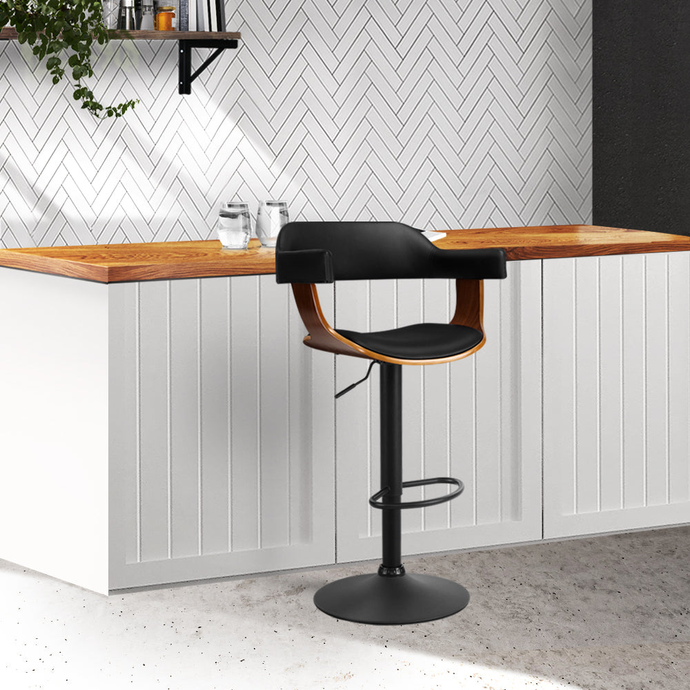 Marlook Bar Stools Gas Lift Leather w/Armrest All Black