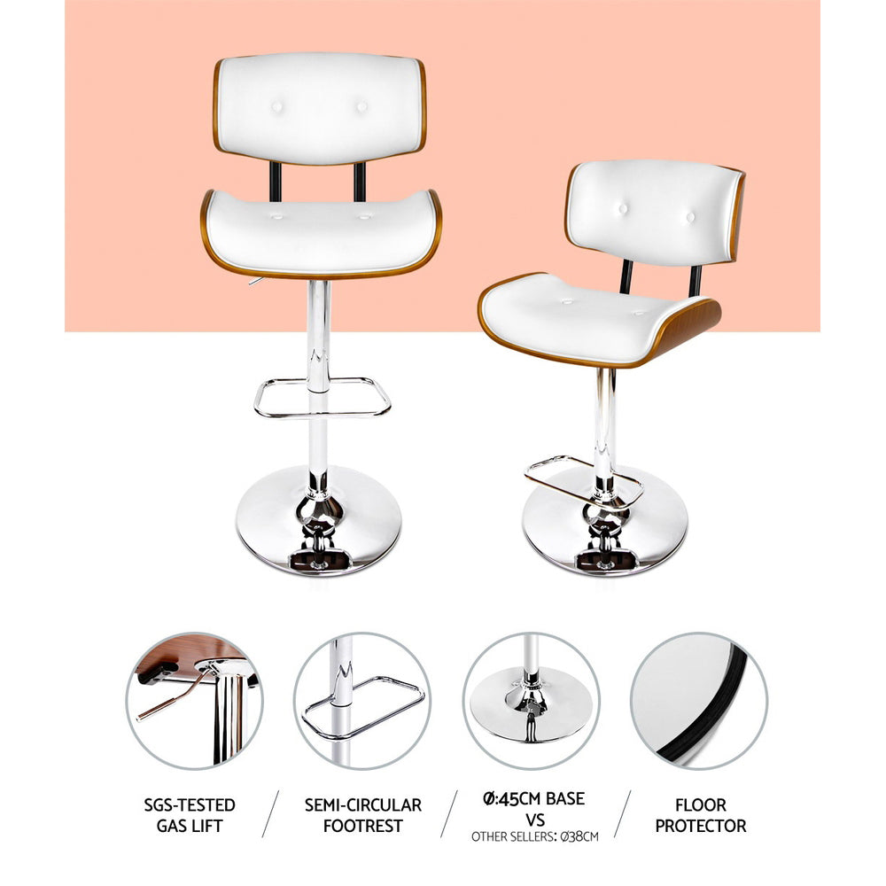 Marlook 2x Bar Stools Gas Lift Leather White