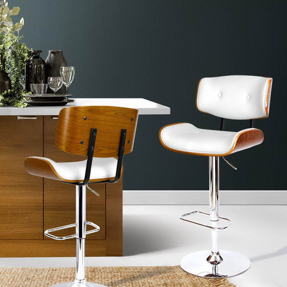 Marlook 2x Bar Stools Gas Lift Leather White