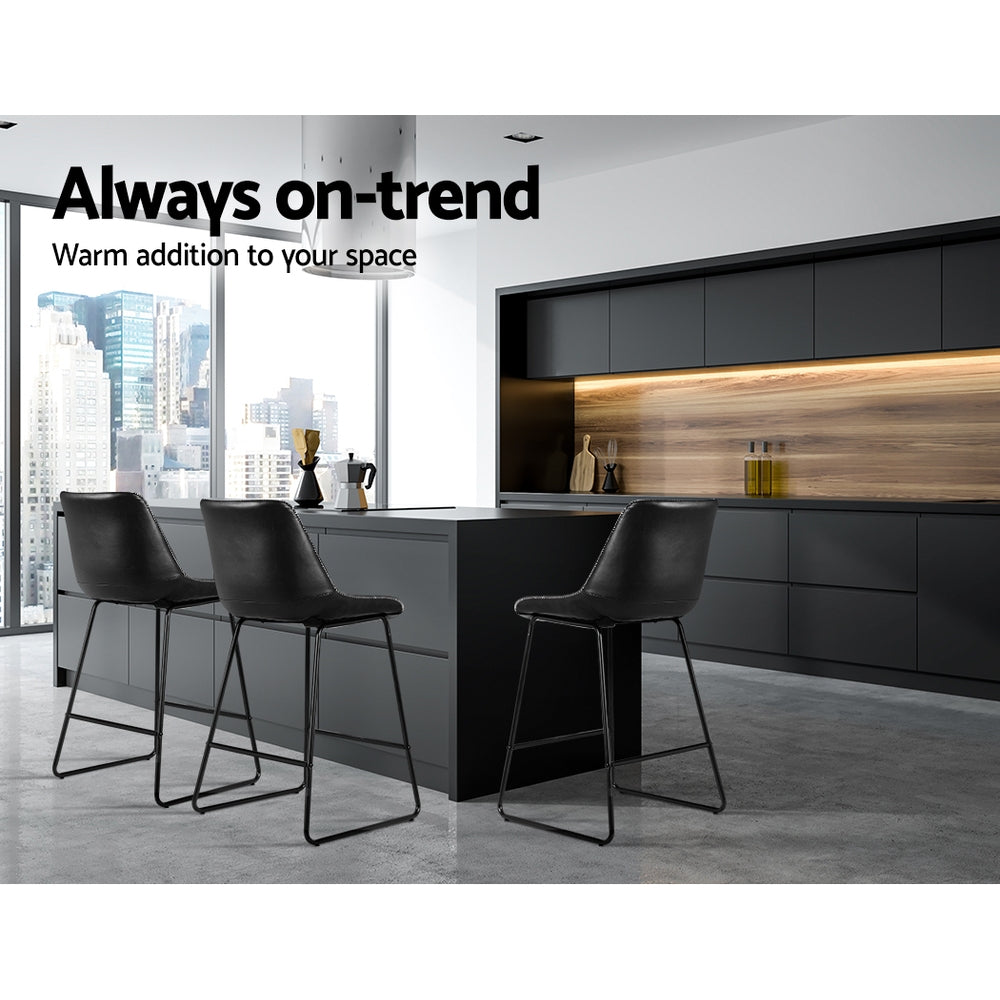 Marlook Bar Stools Kitchen Counter Barstools Leather Metal Chairs Black x2
