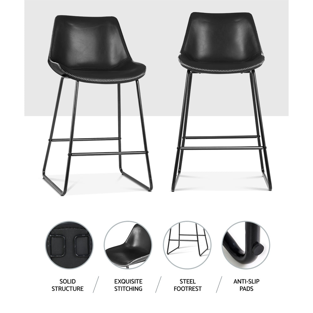 Marlook Bar Stools Kitchen Counter Barstools Leather Metal Chairs Black x2