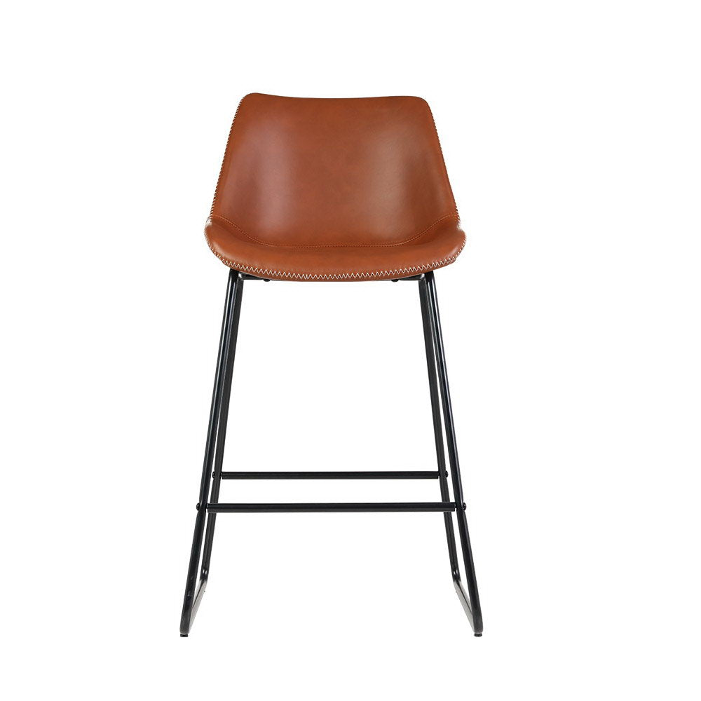 Marlook Bar Stools Kitchen Counter Barstools Leather Metal Chairs Brown x2