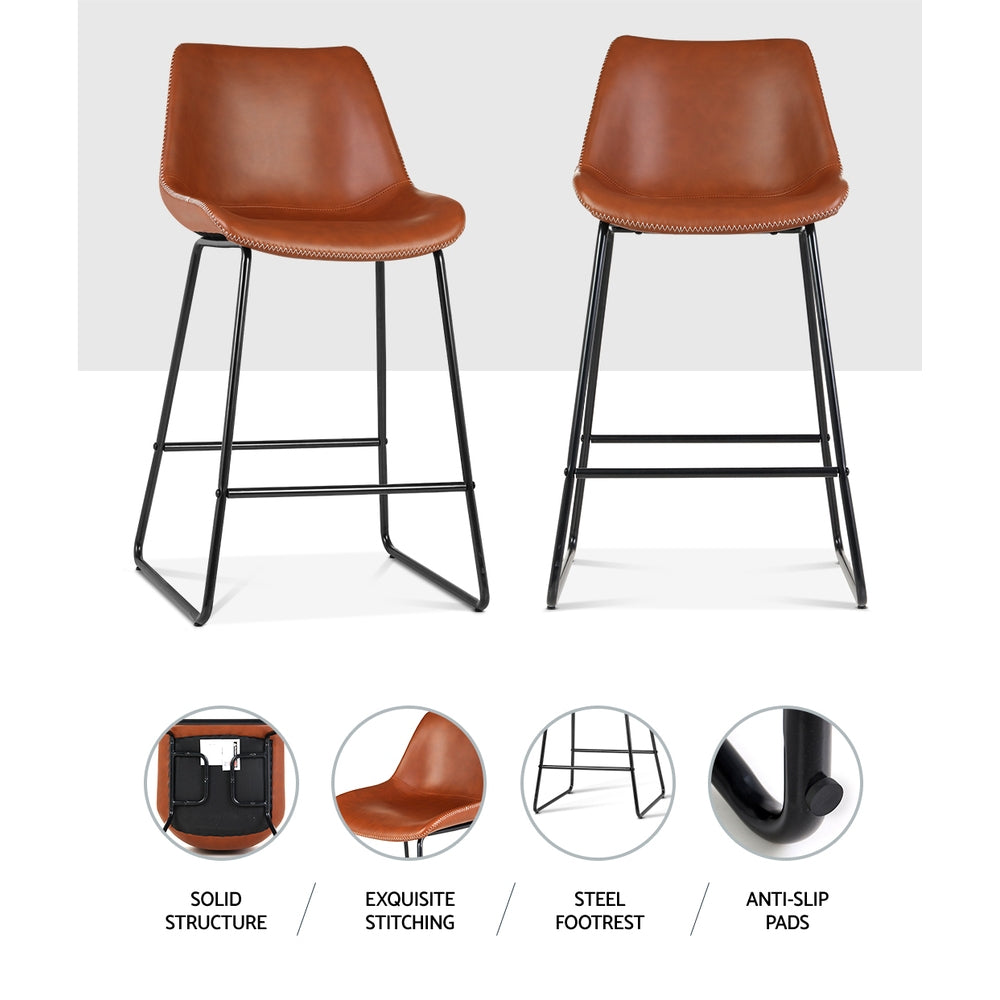 Marlook Bar Stools Kitchen Counter Barstools Leather Metal Chairs Brown x2