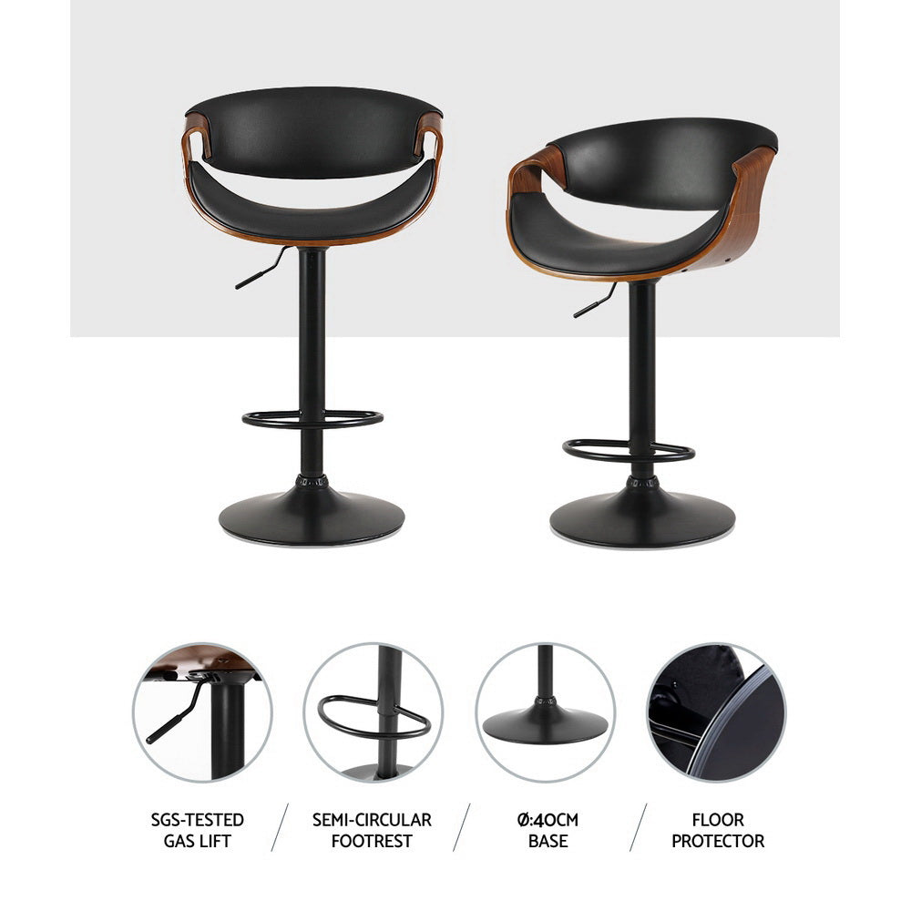 Marlook 2x Bar Stools Gas Lift Leather w/Armrest