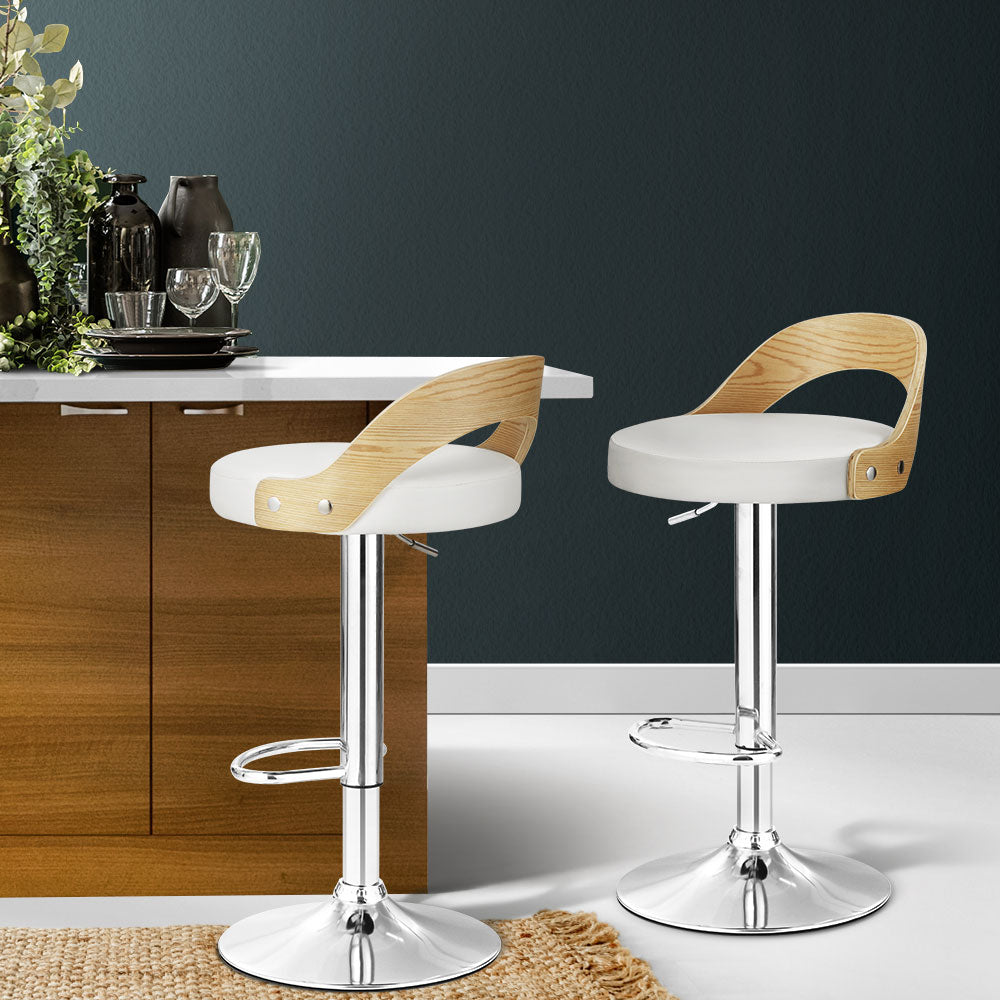 Marlook 2x Bar Stools Adjustable Leather Padded White