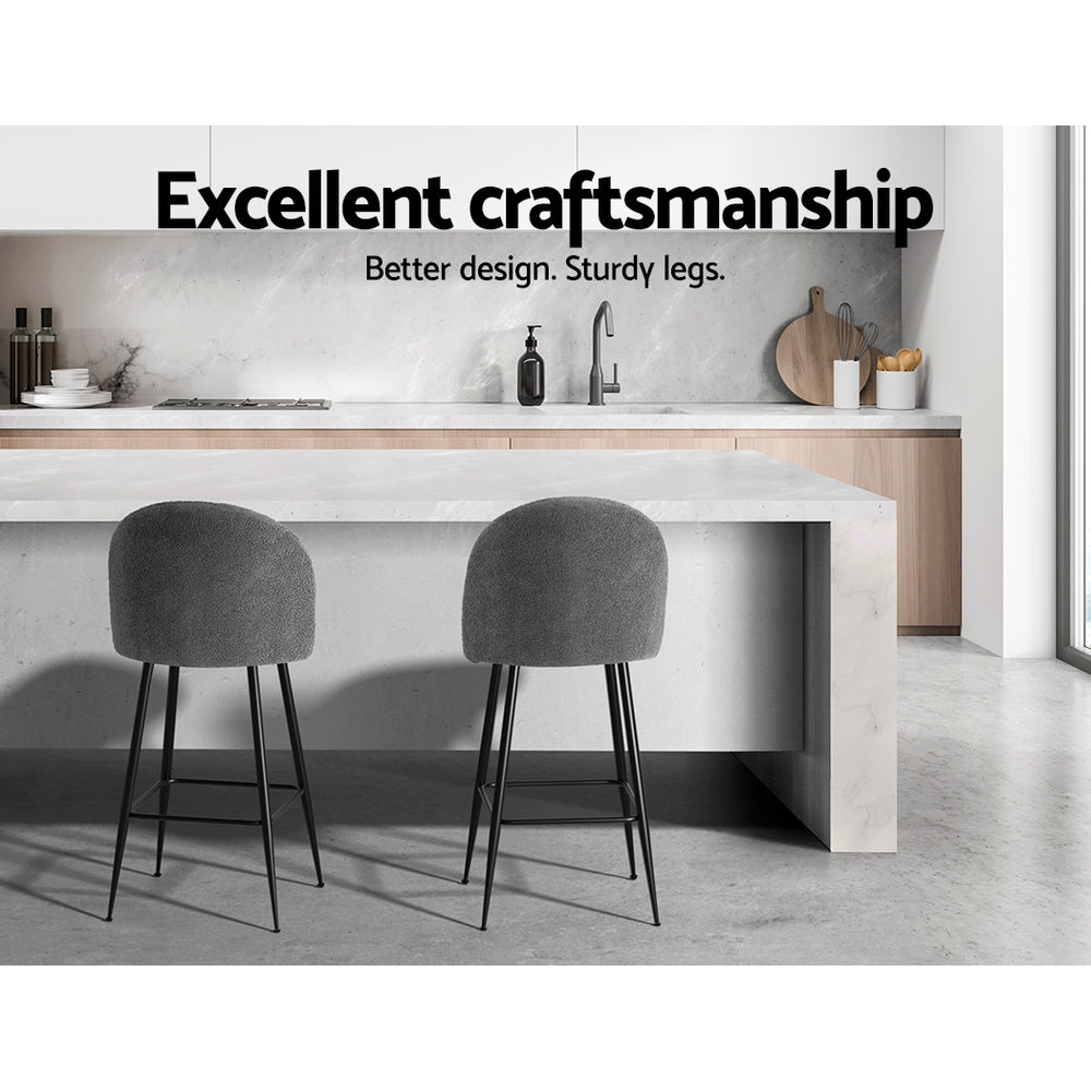 Marlook Bar Stools Kitchen Counter Barstools Sherpa Metal Chairs x2
