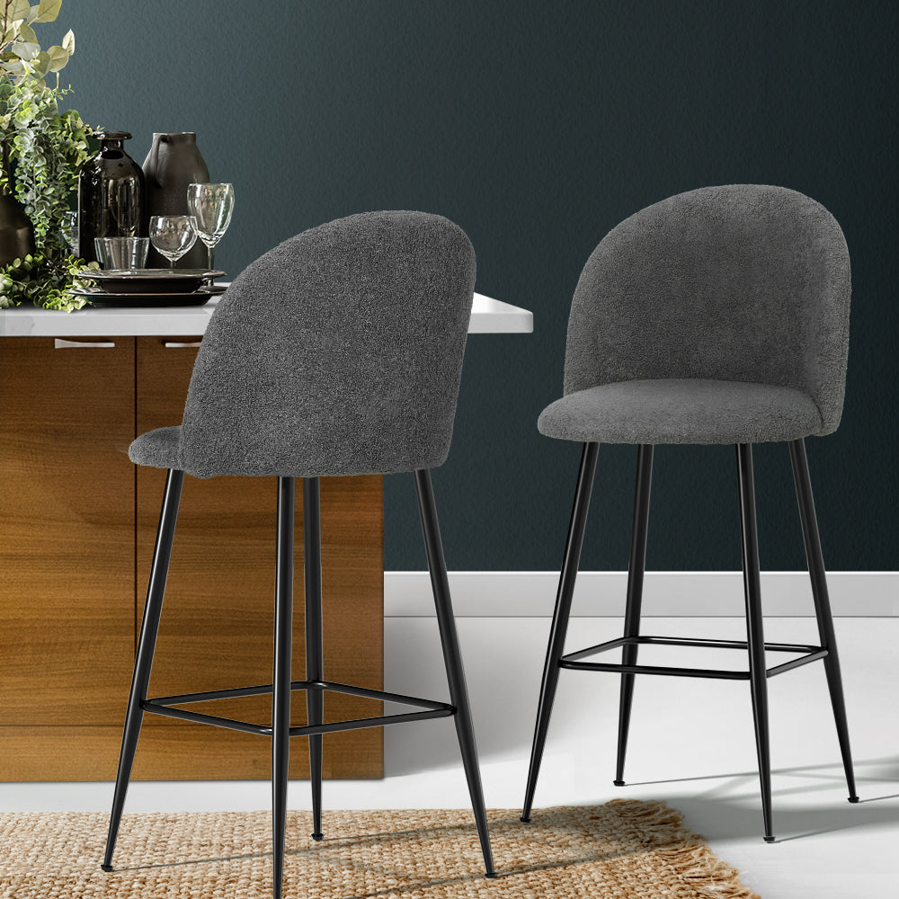 Marlook Bar Stools Kitchen Counter Barstools Sherpa Metal Chairs x2