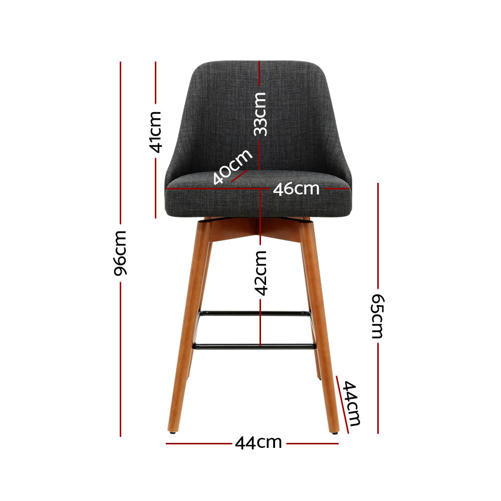 Marlook 2x Bar Stools Swivel Seat Wooden Charcoal
