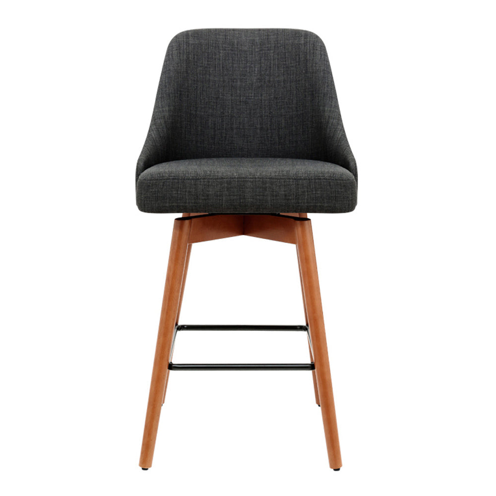 Marlook 2x Bar Stools Swivel Seat Wooden Charcoal