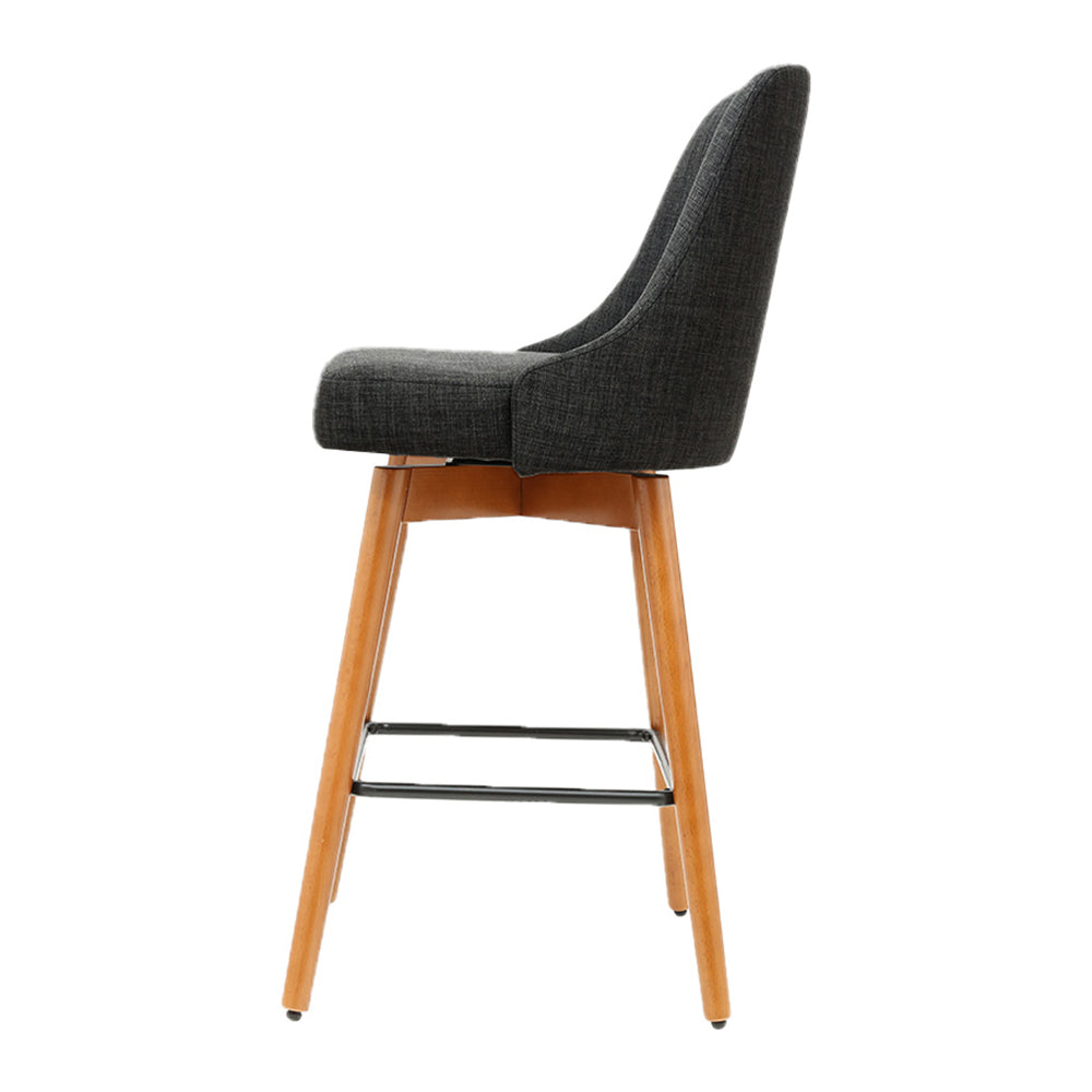 Marlook 2x Bar Stools Swivel Seat Wooden Charcoal
