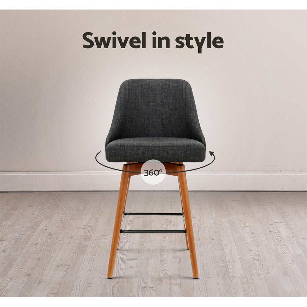 Marlook 2x Bar Stools Swivel Seat Wooden Charcoal