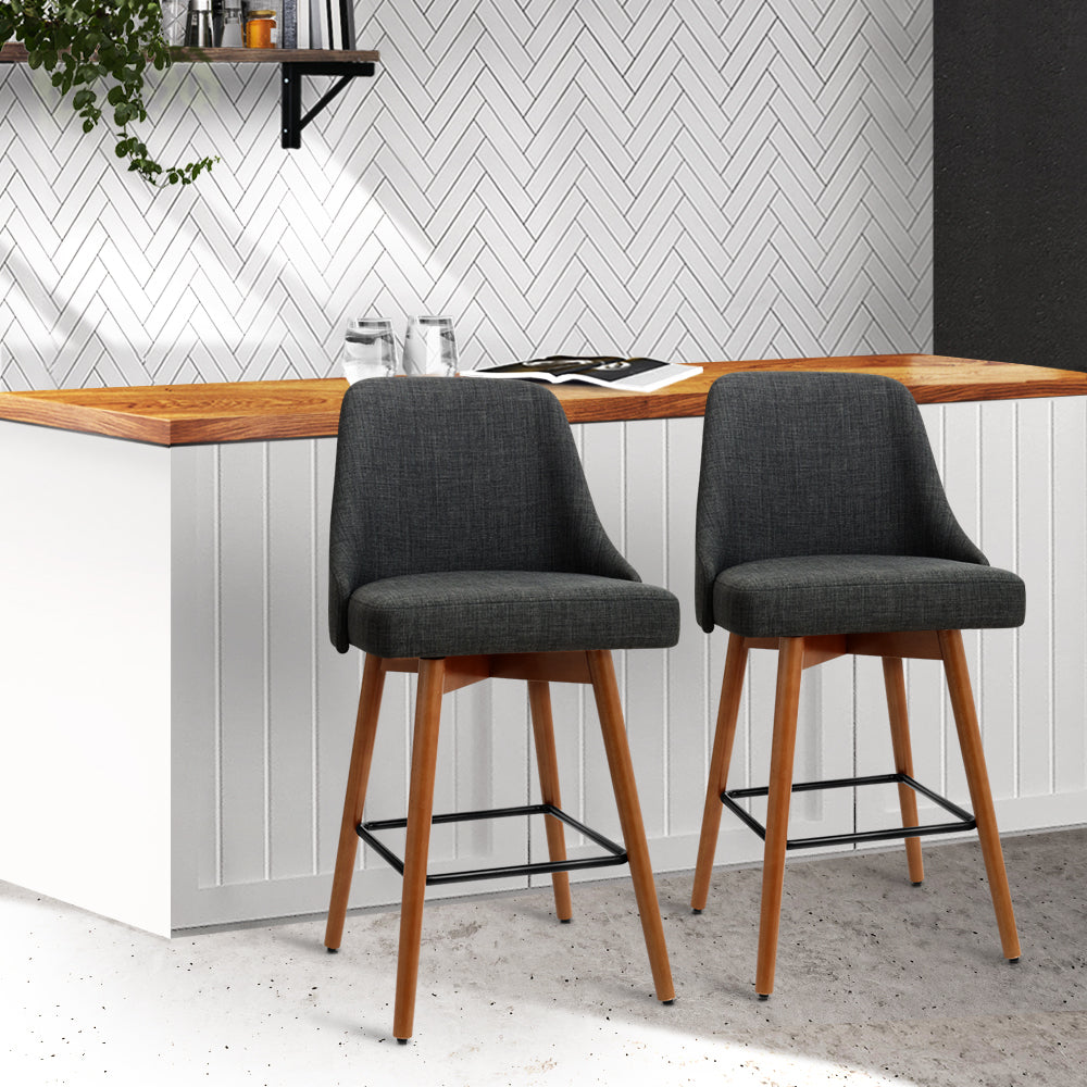 Marlook 2x Bar Stools Swivel Seat Wooden Charcoal