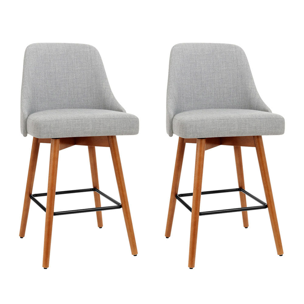 Marlook 2x Bar Stools Swivel Seat Wooden Grey