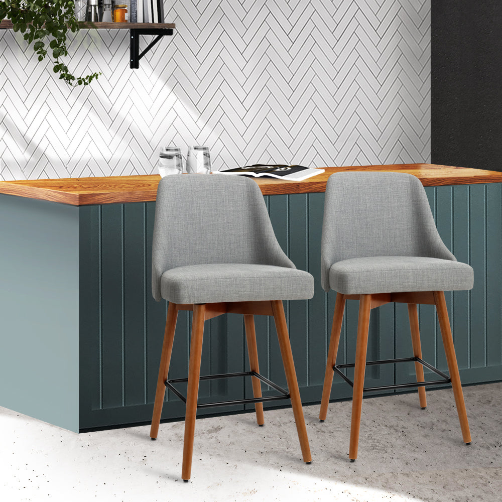 Marlook 2x Bar Stools Swivel Seat Wooden Grey
