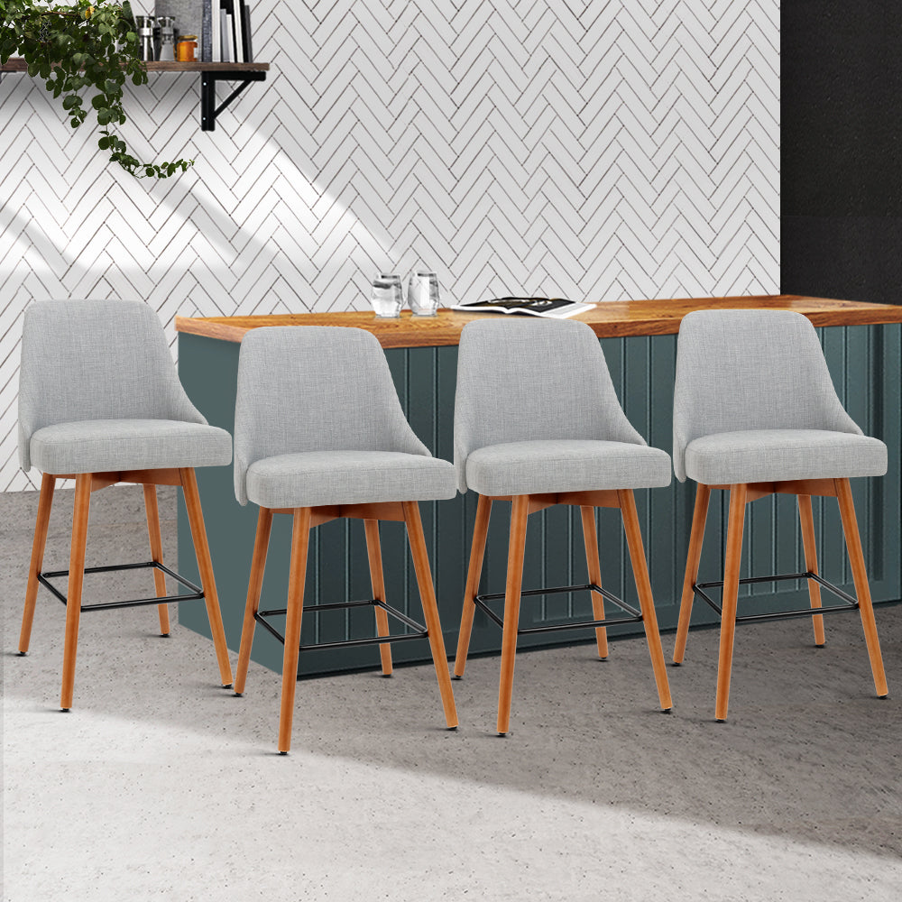 Marlook 4x Bar Stools Swivel Seat Wooden Grey