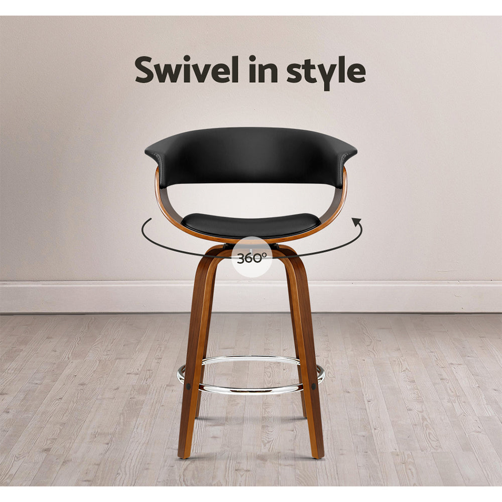 Marlook 2x Bar Stools Swivel PU Seat Wooden