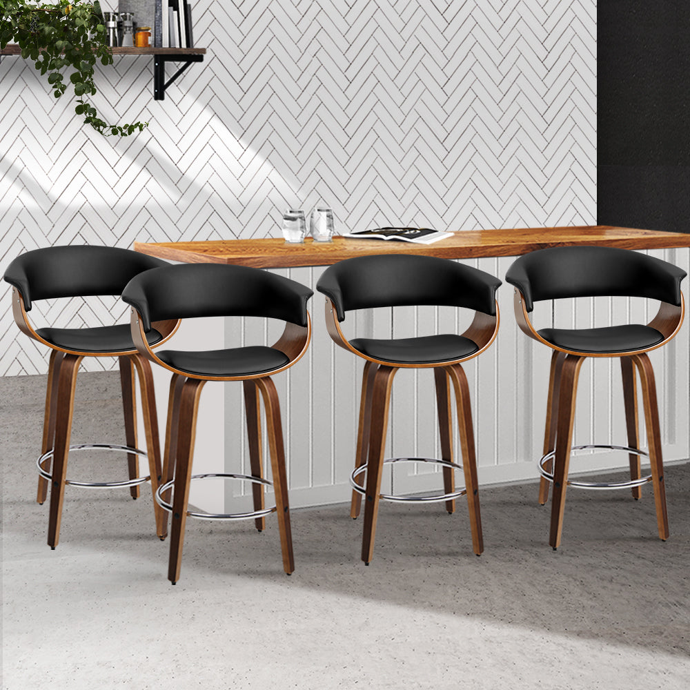 Marlook 4x Bar Stools Swivel PU Seat Wooden