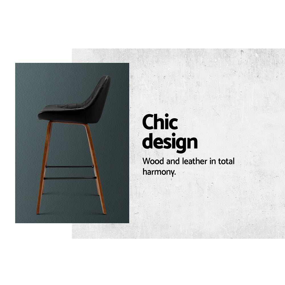 Marlook 2x Bar Stools PU Seat Wooden
