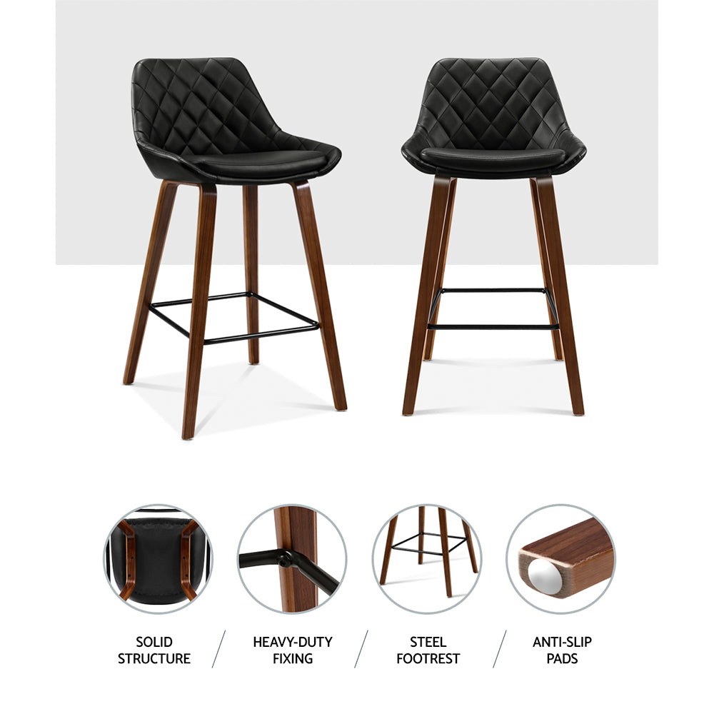 Marlook 2x Bar Stools PU Seat Wooden