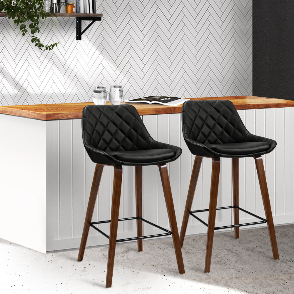 Marlook 2x Bar Stools PU Seat Wooden