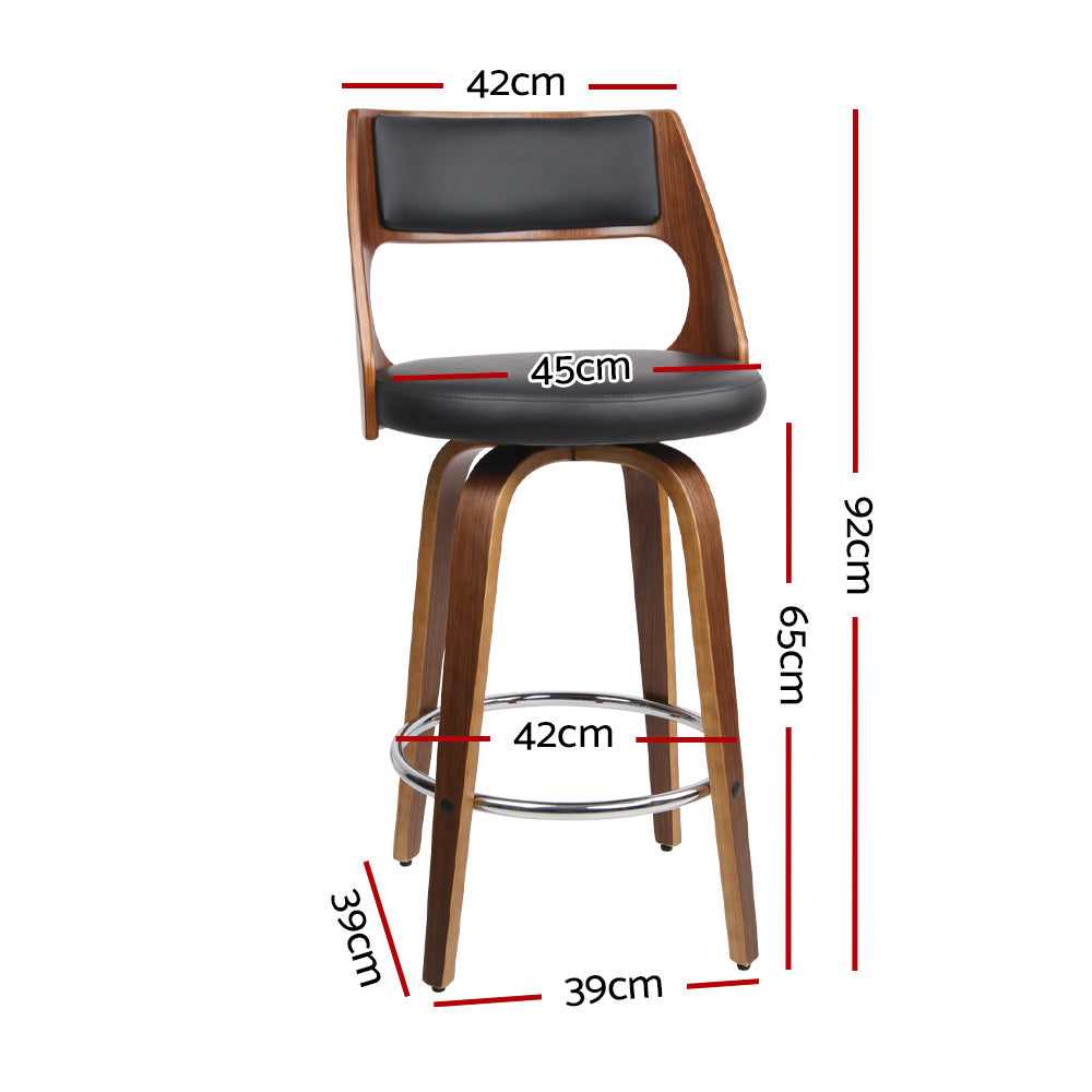 Marlook 2x Bar Stools Swivel Leather Chair 65cm