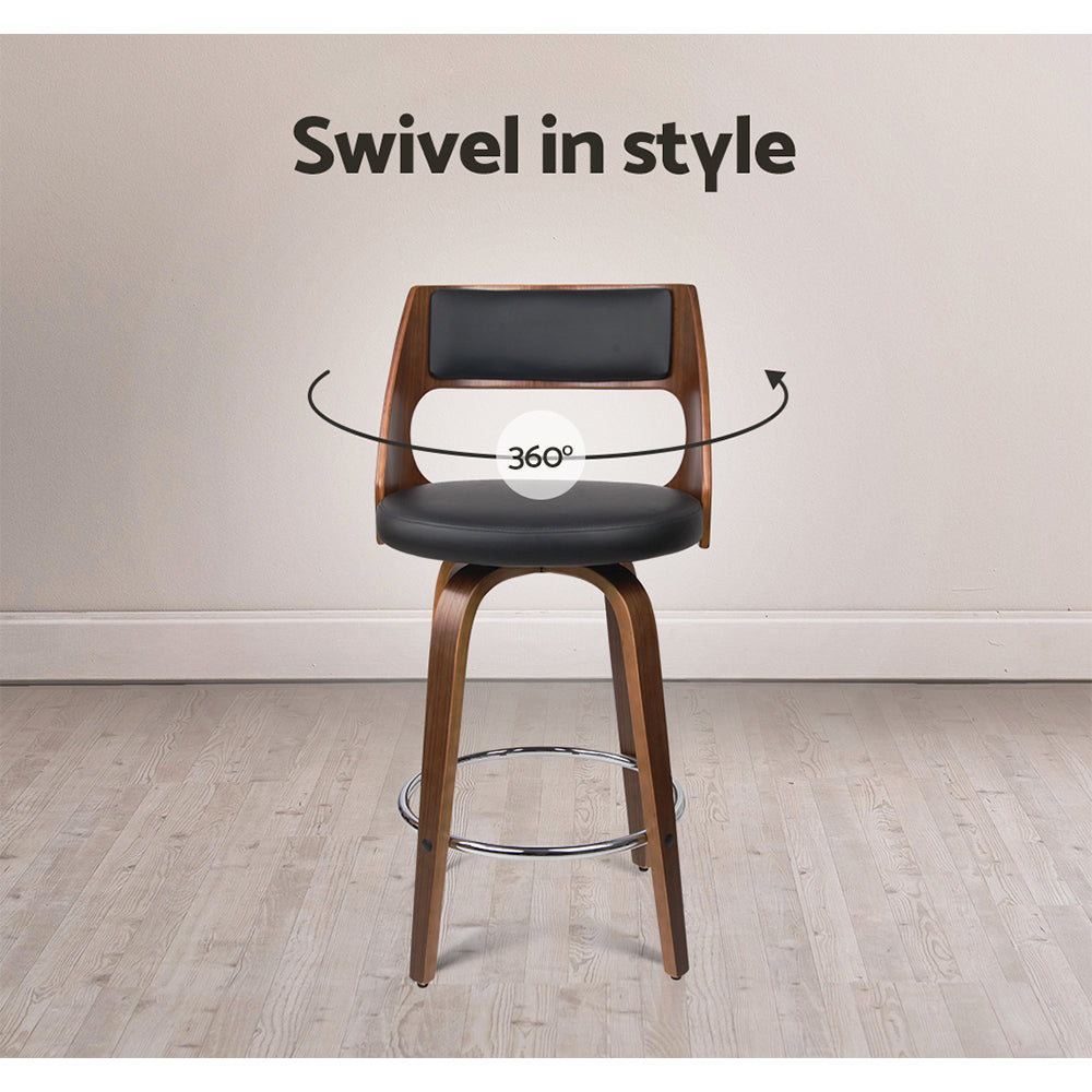 Marlook 2x Bar Stools Swivel Leather Chair 65cm