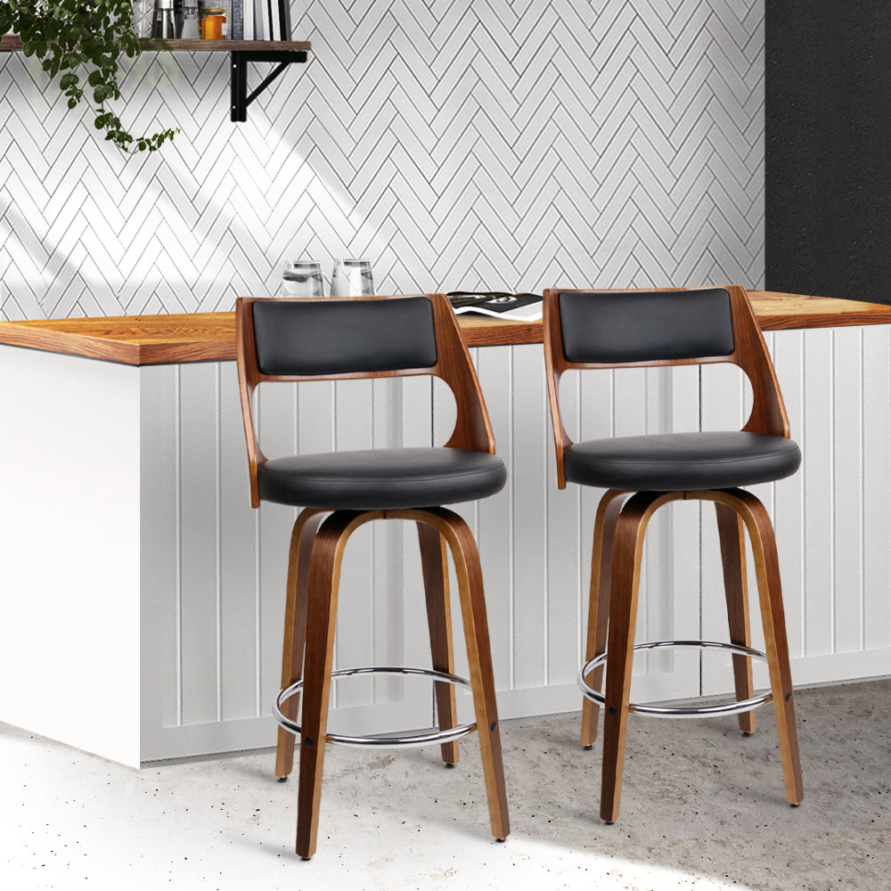 Marlook 2x Bar Stools Swivel Leather Chair 65cm