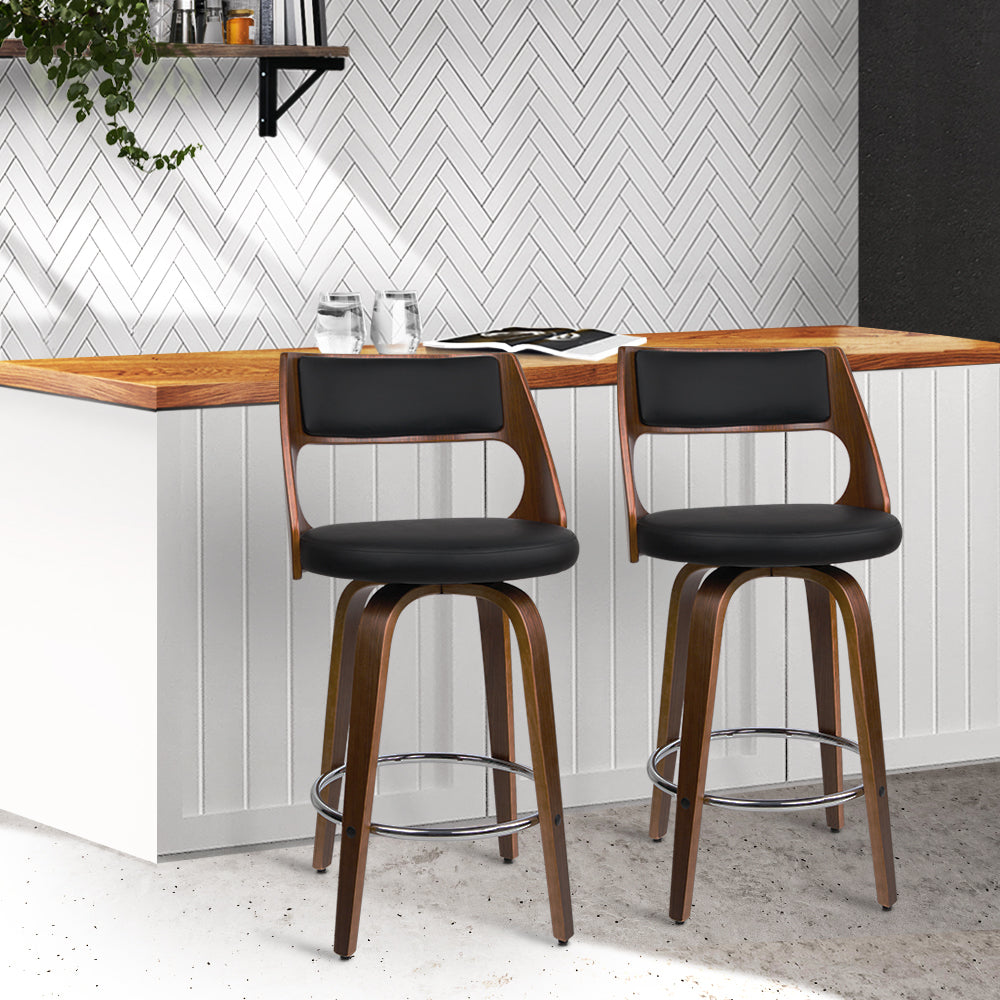 Marlook 2x Bar Stools Swivel Leather Chair 76cm