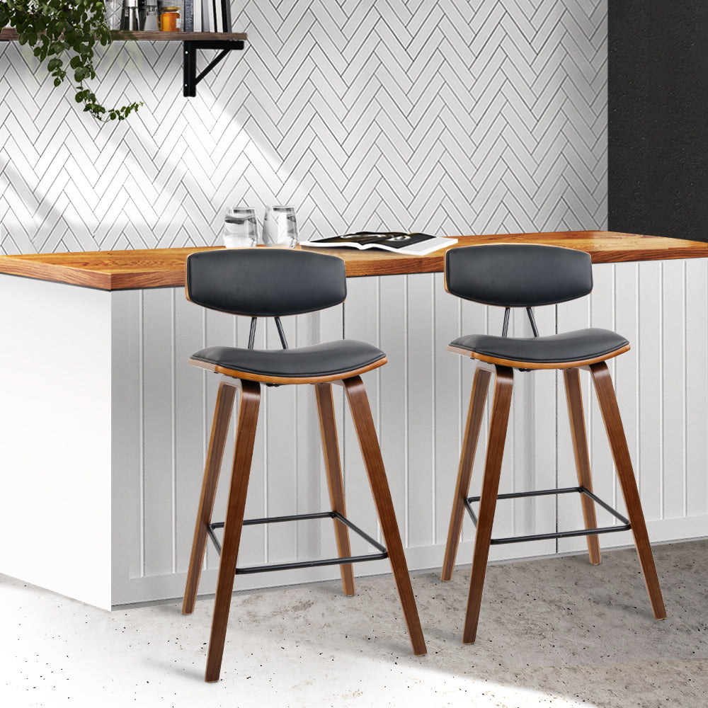 Marlook 2x Bar Stools Leather Padded w/Backrest