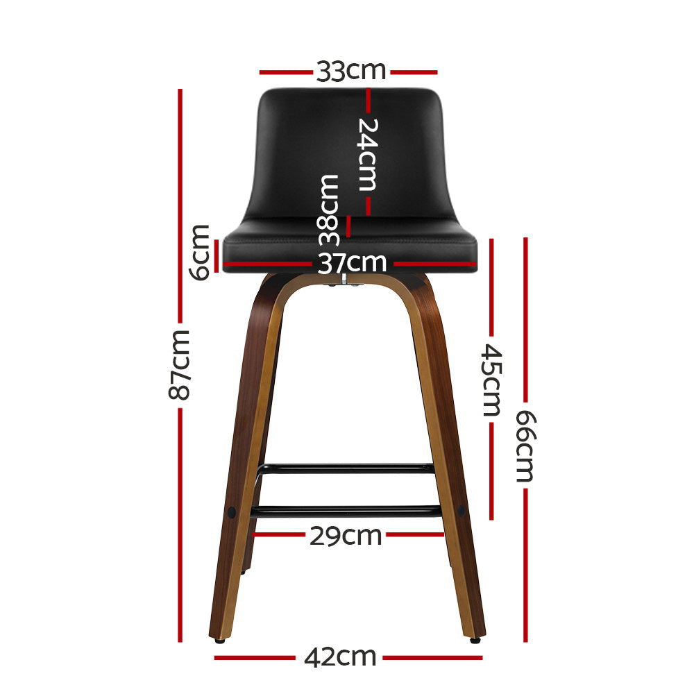 Marlook 2x Bar Stools Swivel Leather Padded Wooden