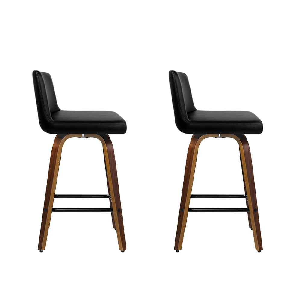 Marlook 2x Bar Stools Swivel Leather Padded Wooden