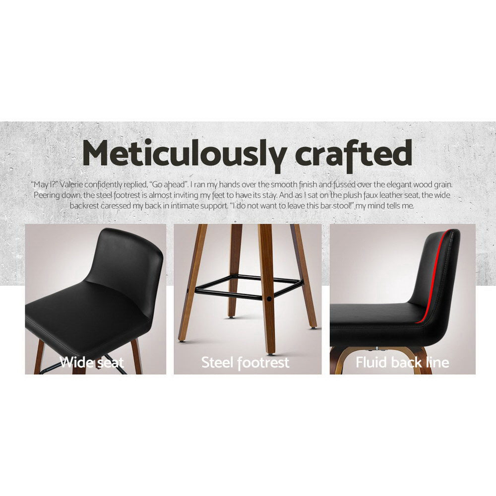 Marlook 2x Bar Stools Swivel Leather Padded Wooden