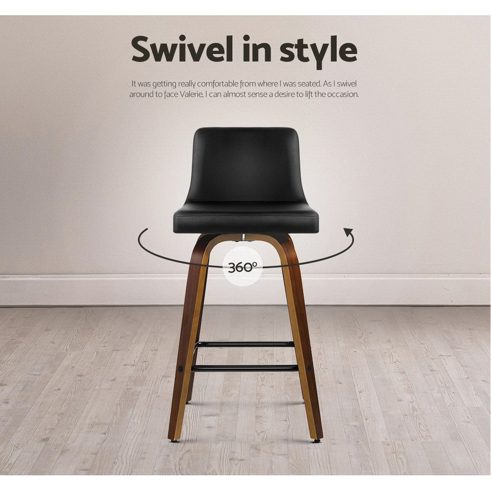 Marlook 2x Bar Stools Swivel Leather Padded Wooden