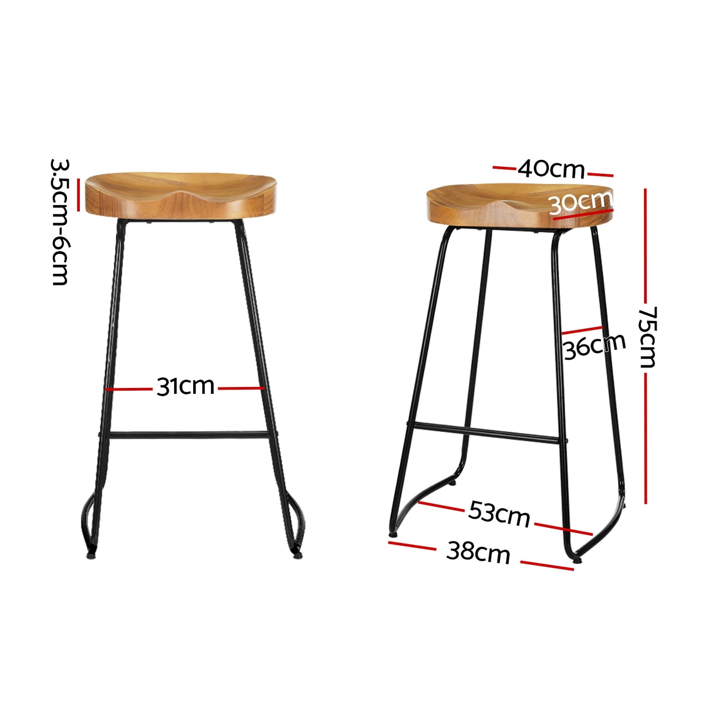 Marlook 2x Bar Stools Tractor Seat 75cm Wooden