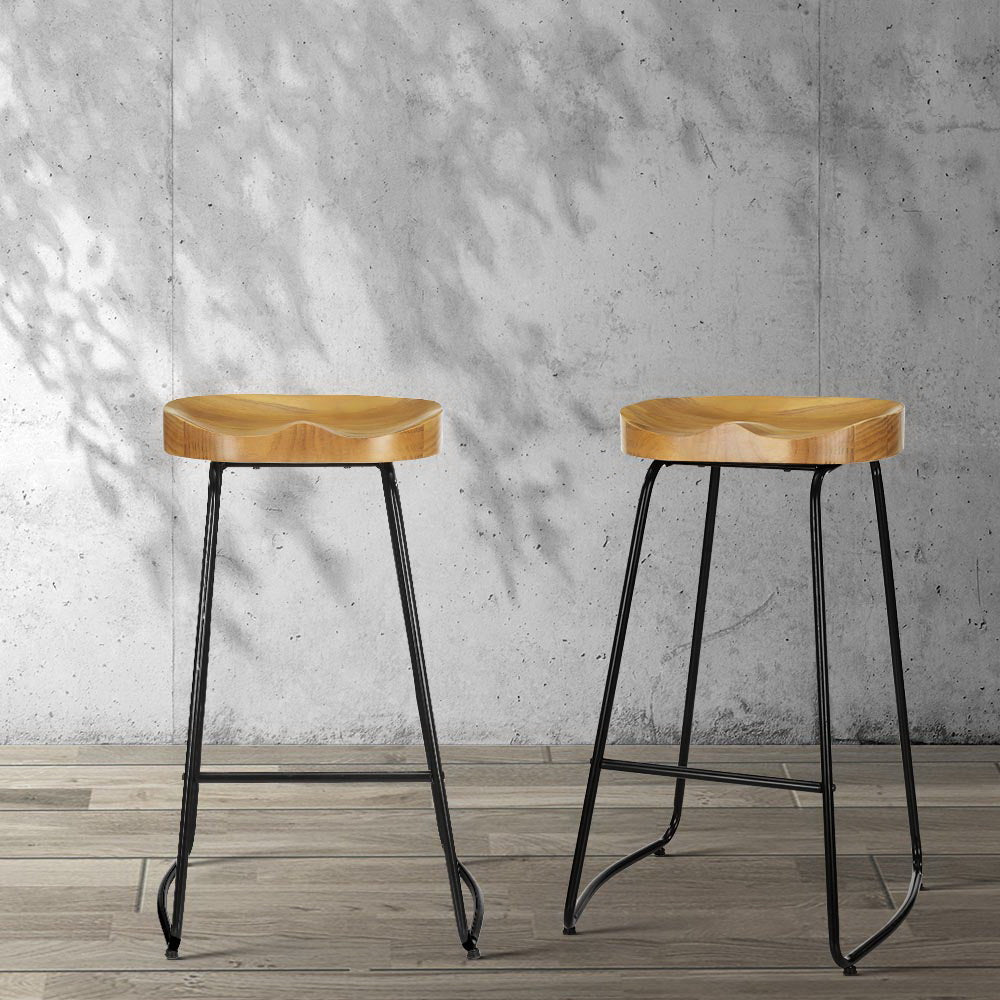 Marlook 2x Bar Stools Tractor Seat 75cm Wooden