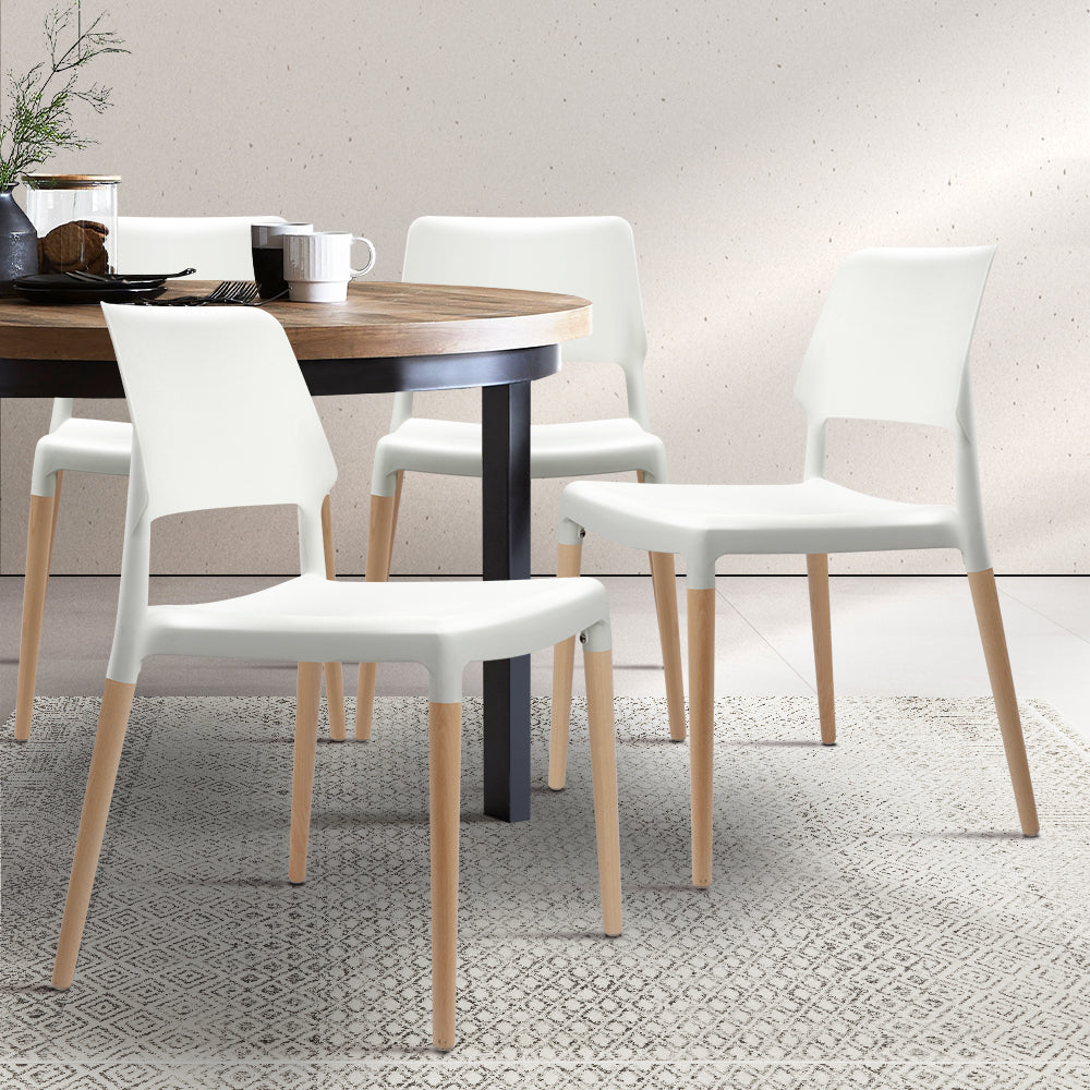 Marlook Dining Chairs Set of 4 Plastic Wooden Stackable White