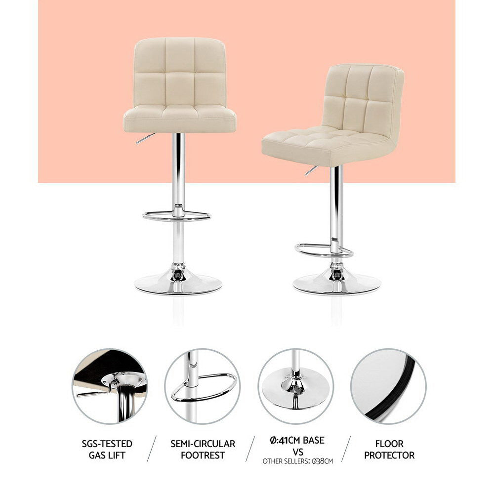 Marlook 4x Bar Stools Leather Gas Lift Beige
