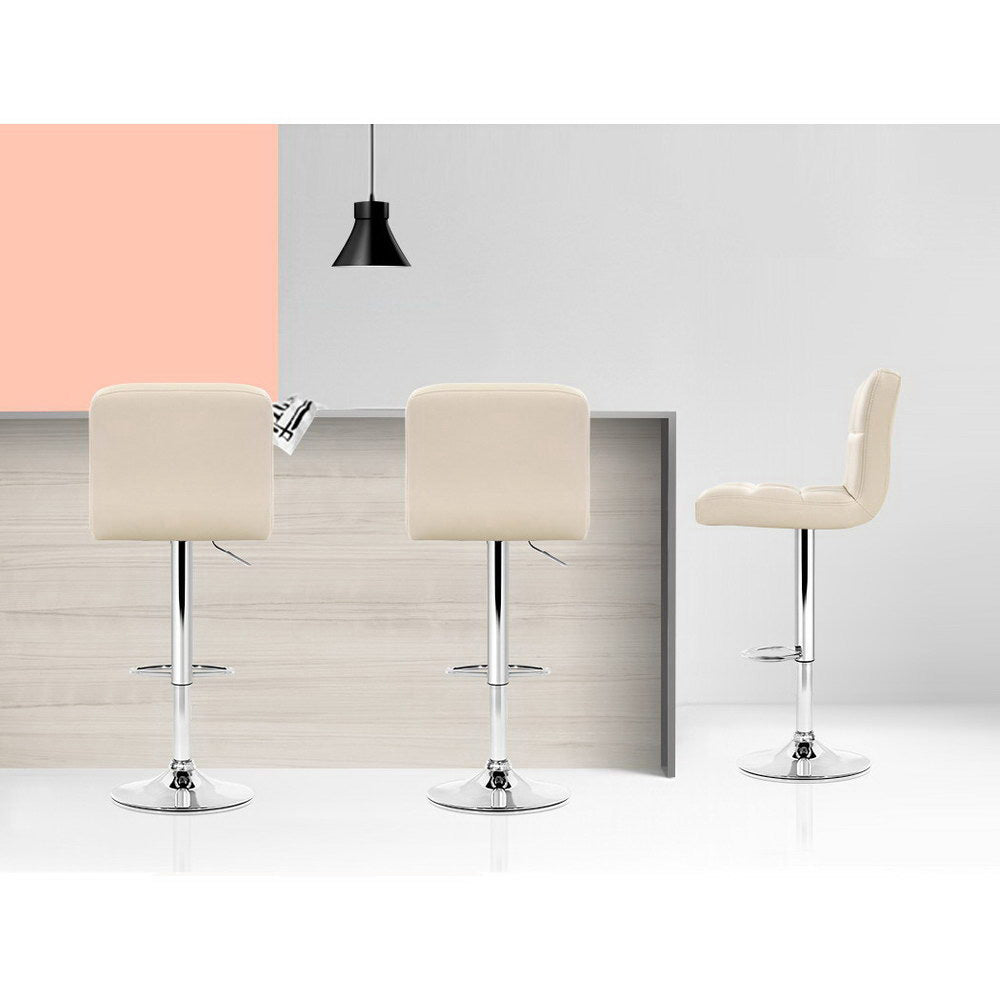 Marlook 4x Bar Stools Leather Gas Lift Beige