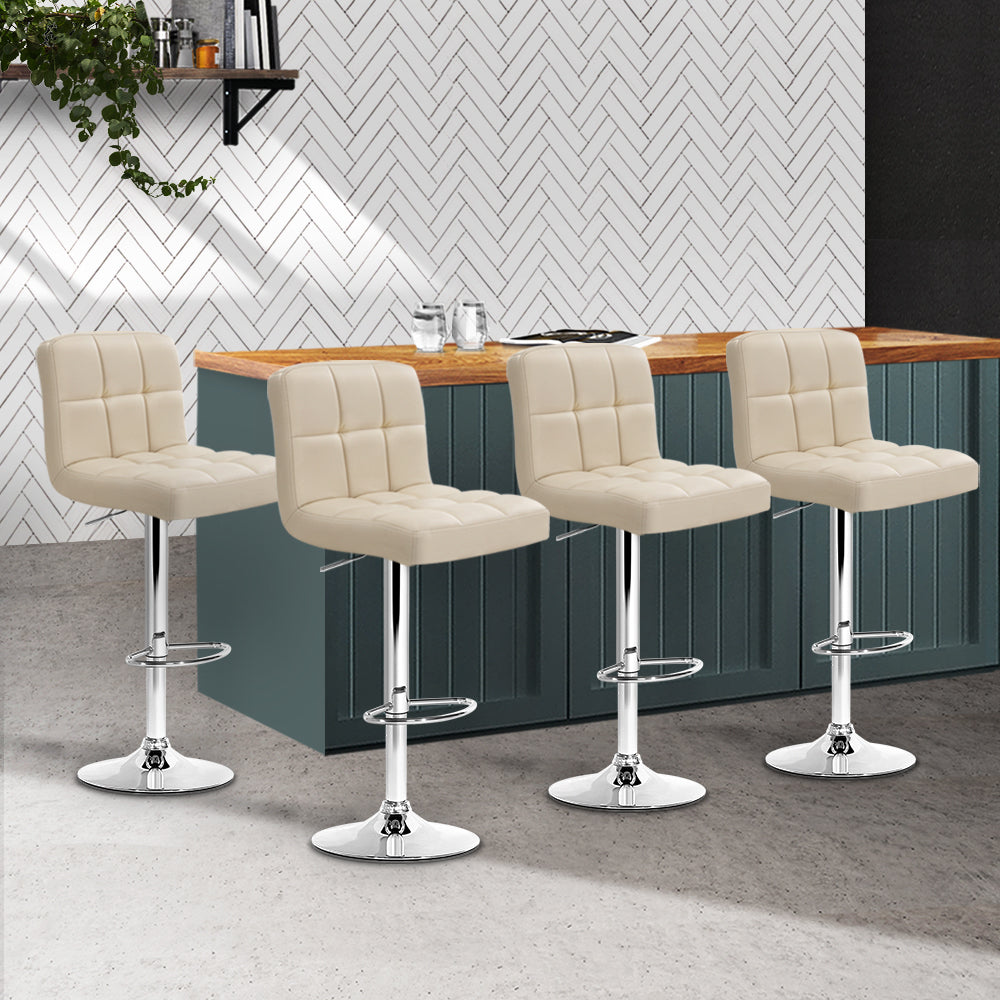 Marlook 4x Bar Stools Leather Gas Lift Beige