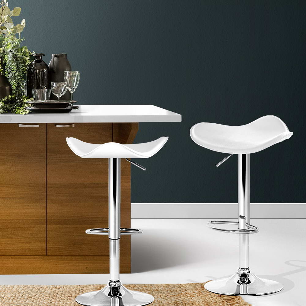 Marlook 2x Bar Stools Leather Gas Lift Chair White