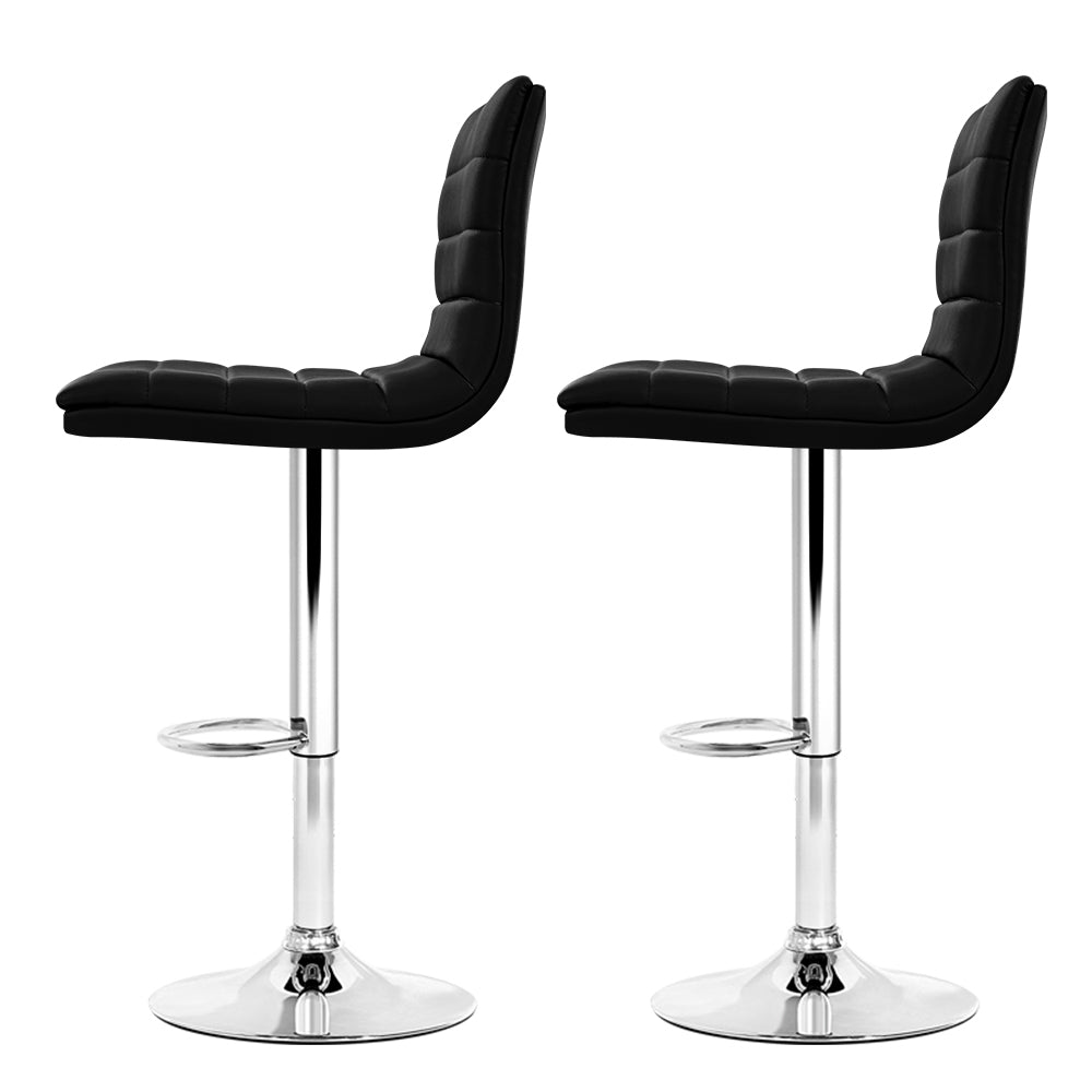 Marlook 2x Bar Stools Padded Leather Gas Lift Black