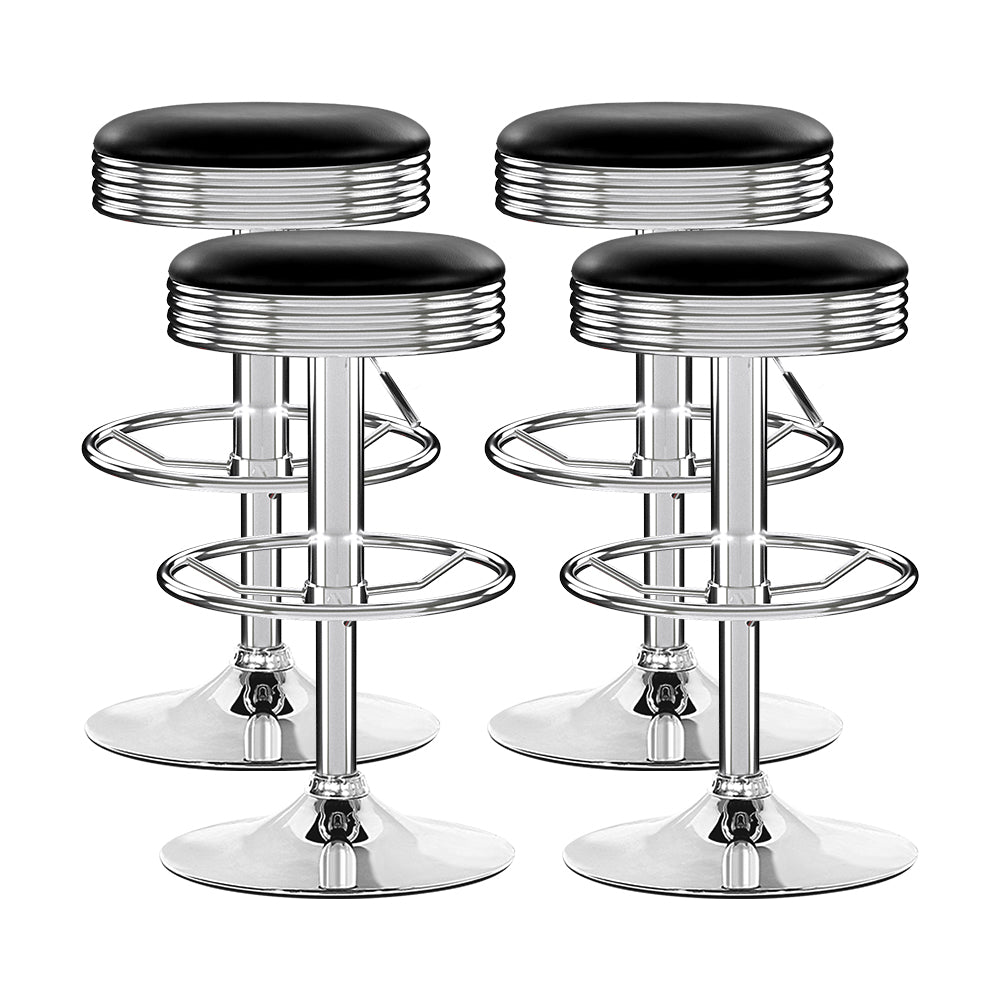 Marlook 4x Bar Stools Leather Padded Gas Lift Silver