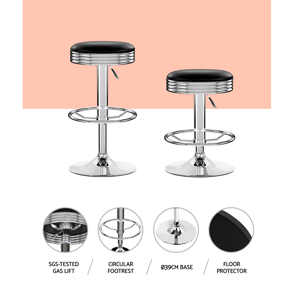 Marlook 4x Bar Stools Leather Padded Gas Lift Silver