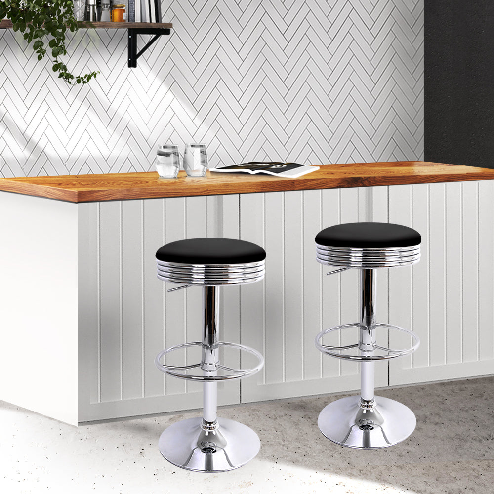 Marlook 4x Bar Stools Leather Padded Gas Lift Silver